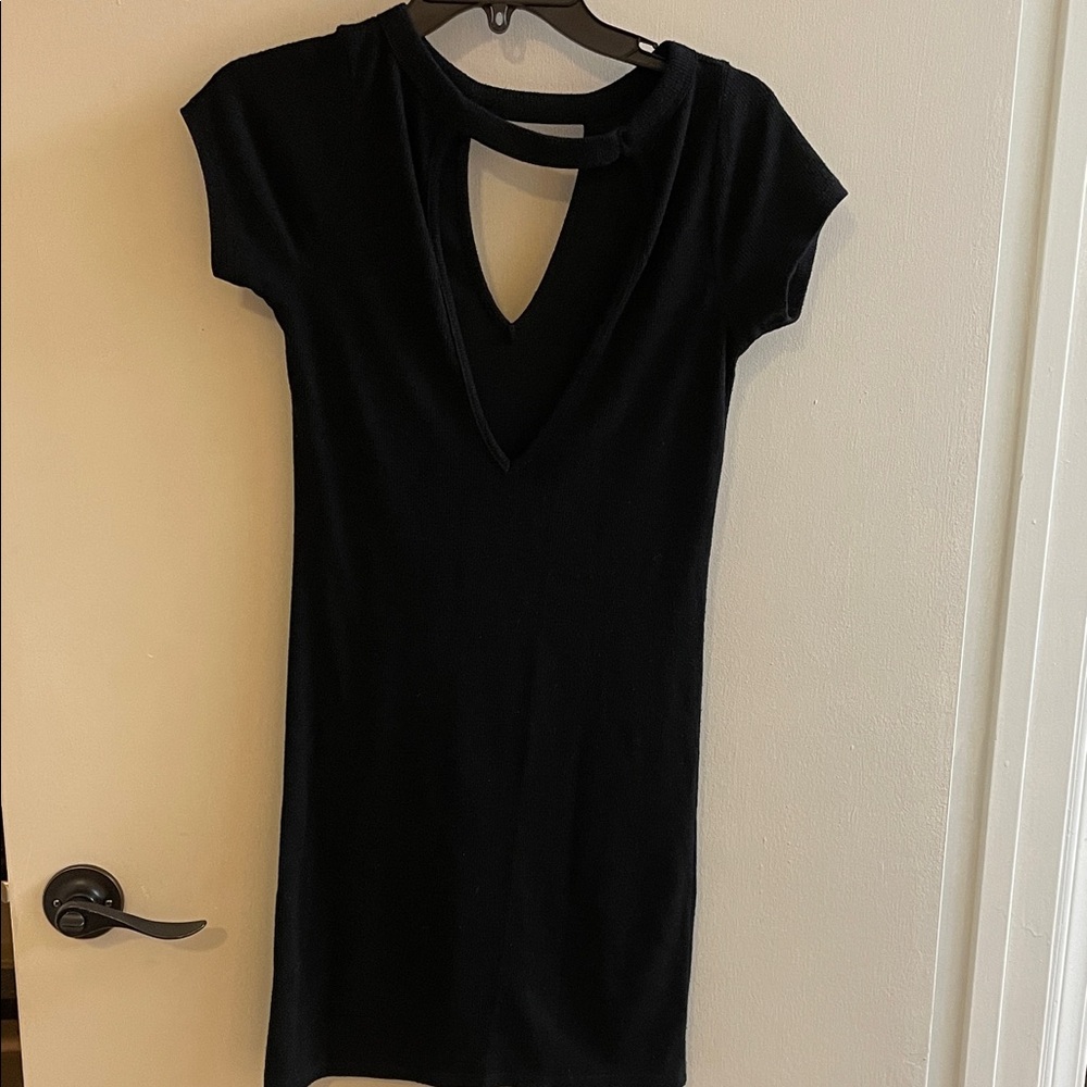 Poof! Black Mini Dress with Keyhole Design